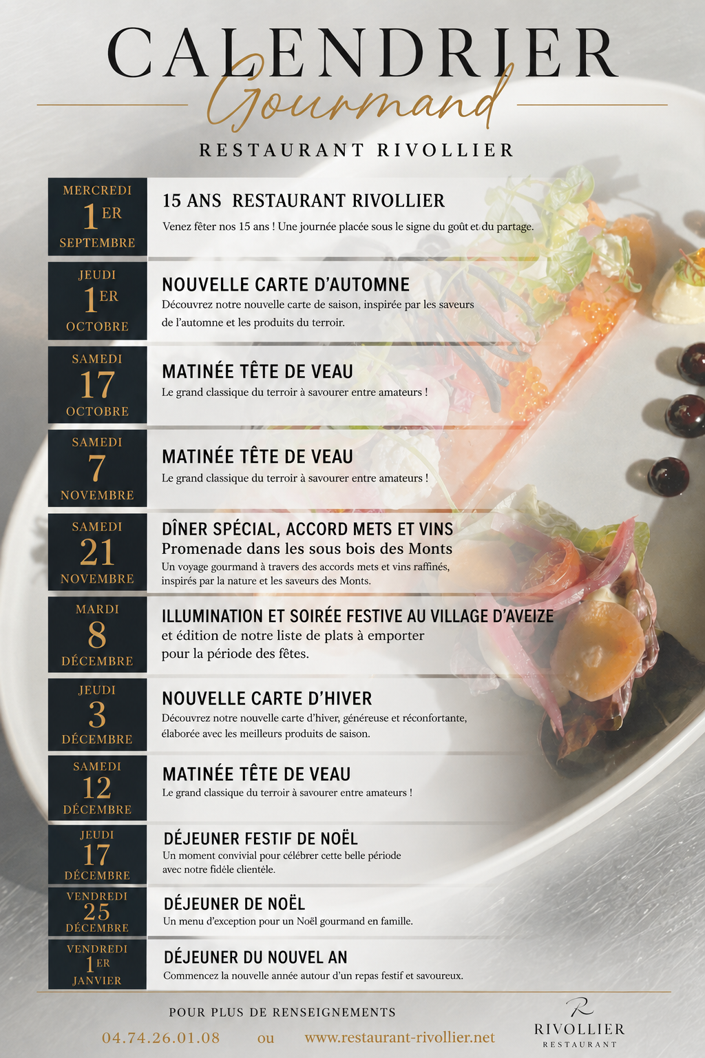 Calendrier restaurant fin d'année 2026
