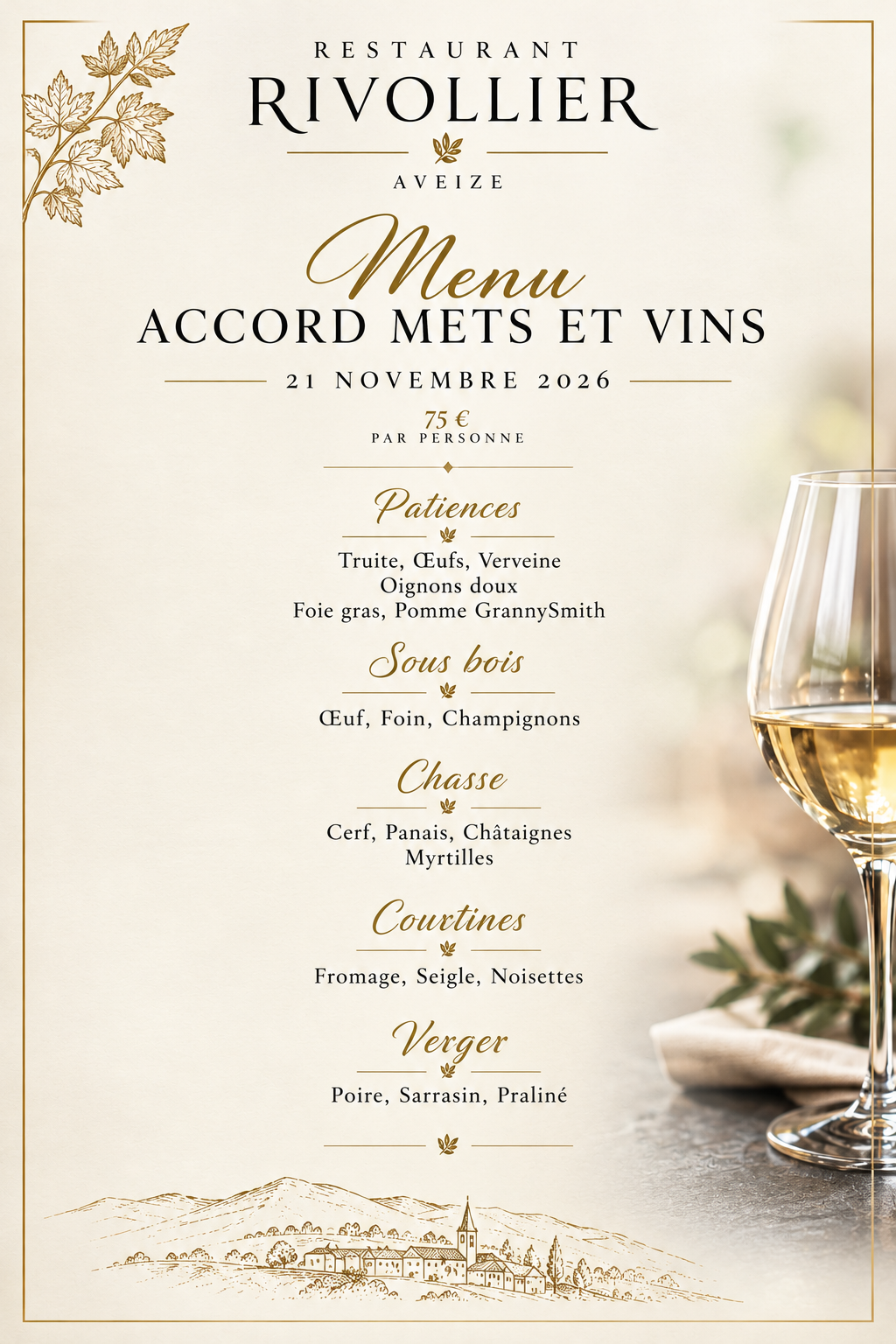 Menu accord mets et vins